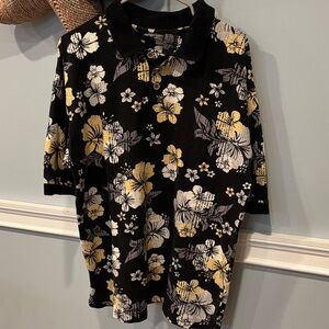 OP Ocean Pacific Vintage Floral Black and Yellow Polo Shirt